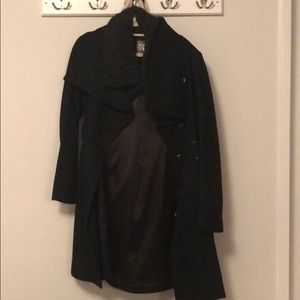 Mackage black wool trench with wool collar